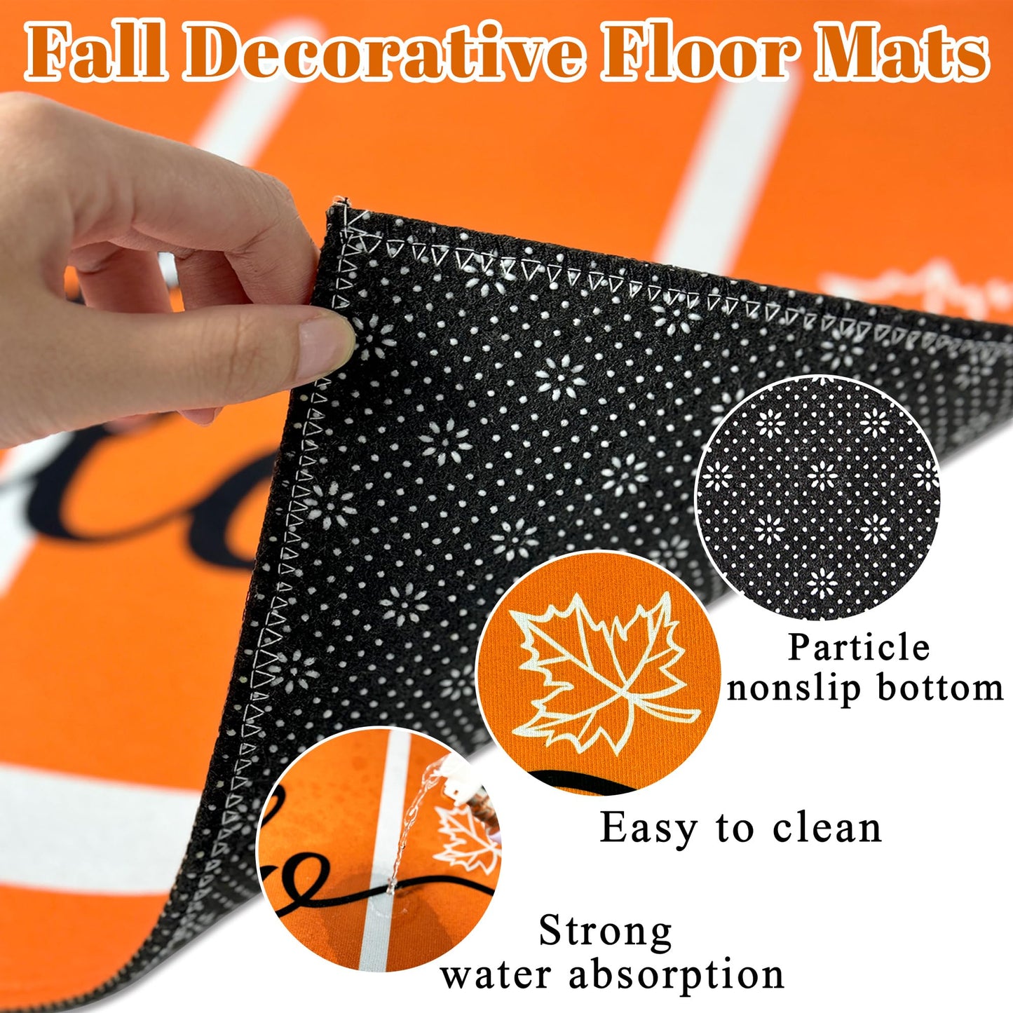 HANXIG Hello Fall Door Mat - Autumn Maple Leaf Doormat, 17 x 29 Inch, Non-Slip Rubber Backing, Washable Seasonal Welcome Rug for Indoor/Outdoor