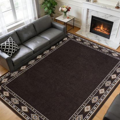 QDUIDU Large Area Rug for Bedroom Living Room, 4x6 Feet Ultra Soft Brown Rugs Washable Modern Geometric Bordered Non Slip Low Pile Carpets Home Decor