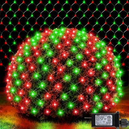 LitHome 14.8FT x 5FT Christmas Net Lights Outdoor, 300 LED Red Green Bush Lights with 8 Modes, Connectable Waterproof Net Mesh Light Dark Green Wire for Bushes Shrubs Outdoor Christmas Holiday Decor