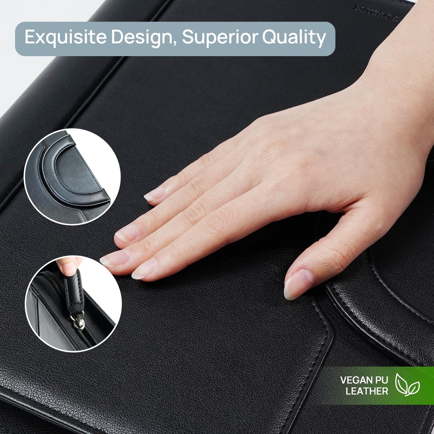 POPRUN Portfolio with Zipper, PU Leather Padfolio Document Organizer with Storage, Professional Business Folder for Meeting Presentation, Includes 50 Sheet Writing Pad, Black