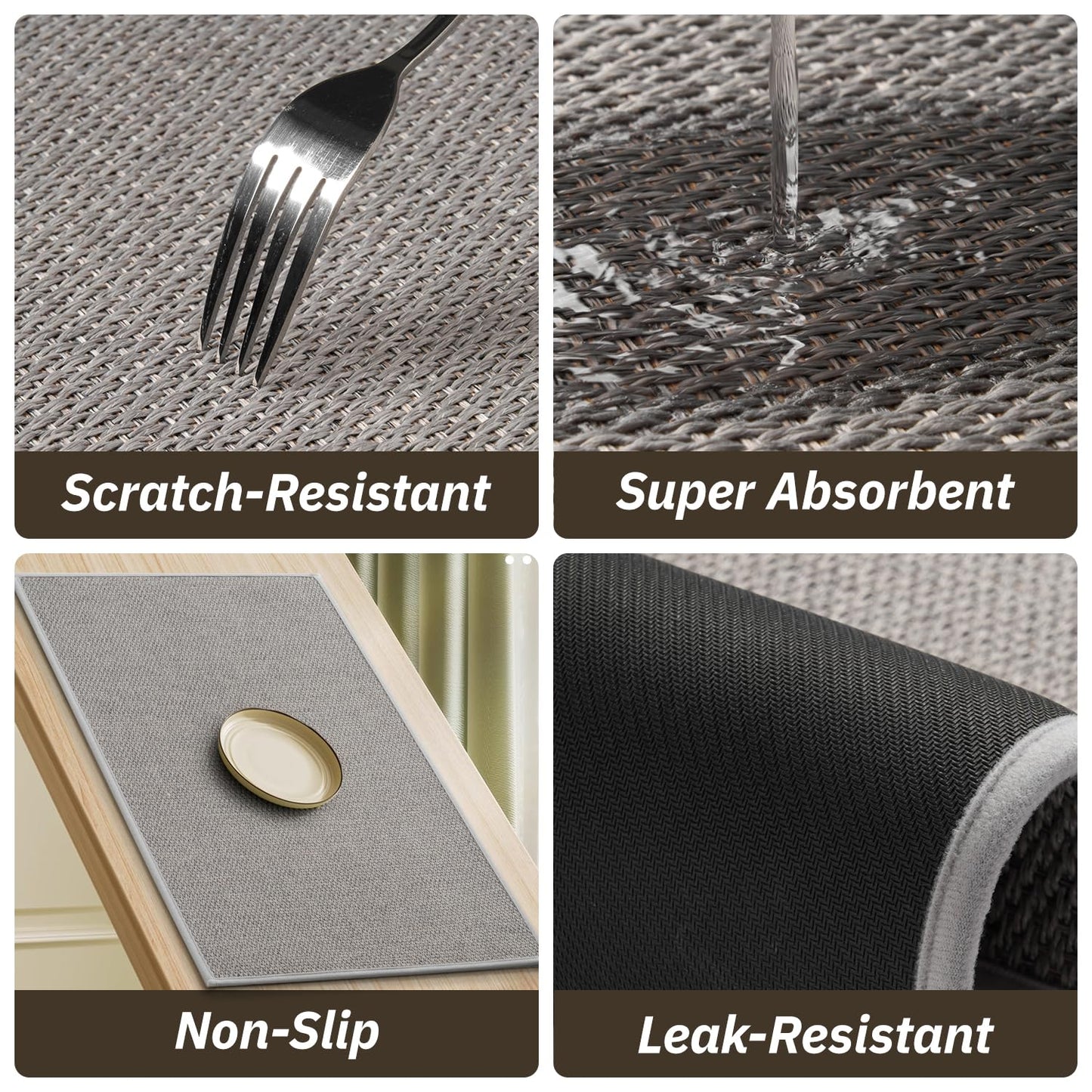 RESARE Kitchen Rugs, Non Slip Kitchen Mats for Floor, Absorbent Quick Dry Washable Kitchen Mats in Front of Sink, Hallway, Laundry, Kitchen Runner Rug(Grey, 17"x 59")