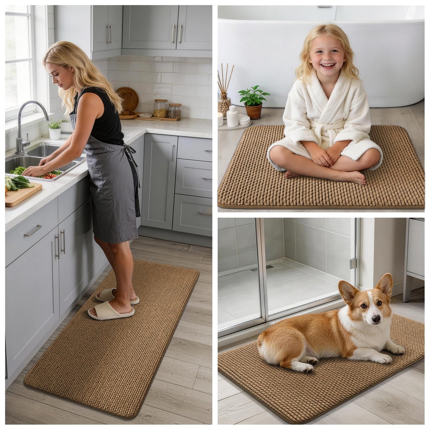 YIHOUSE Bathroom Rugs Set 2 Piece, Extra Soft Absorbent Chenille Bath Mat & U-Shaped Contour Toilet Rug, Non Slip Machine Washable Bath Mat for Shower Tub Sink, Beige