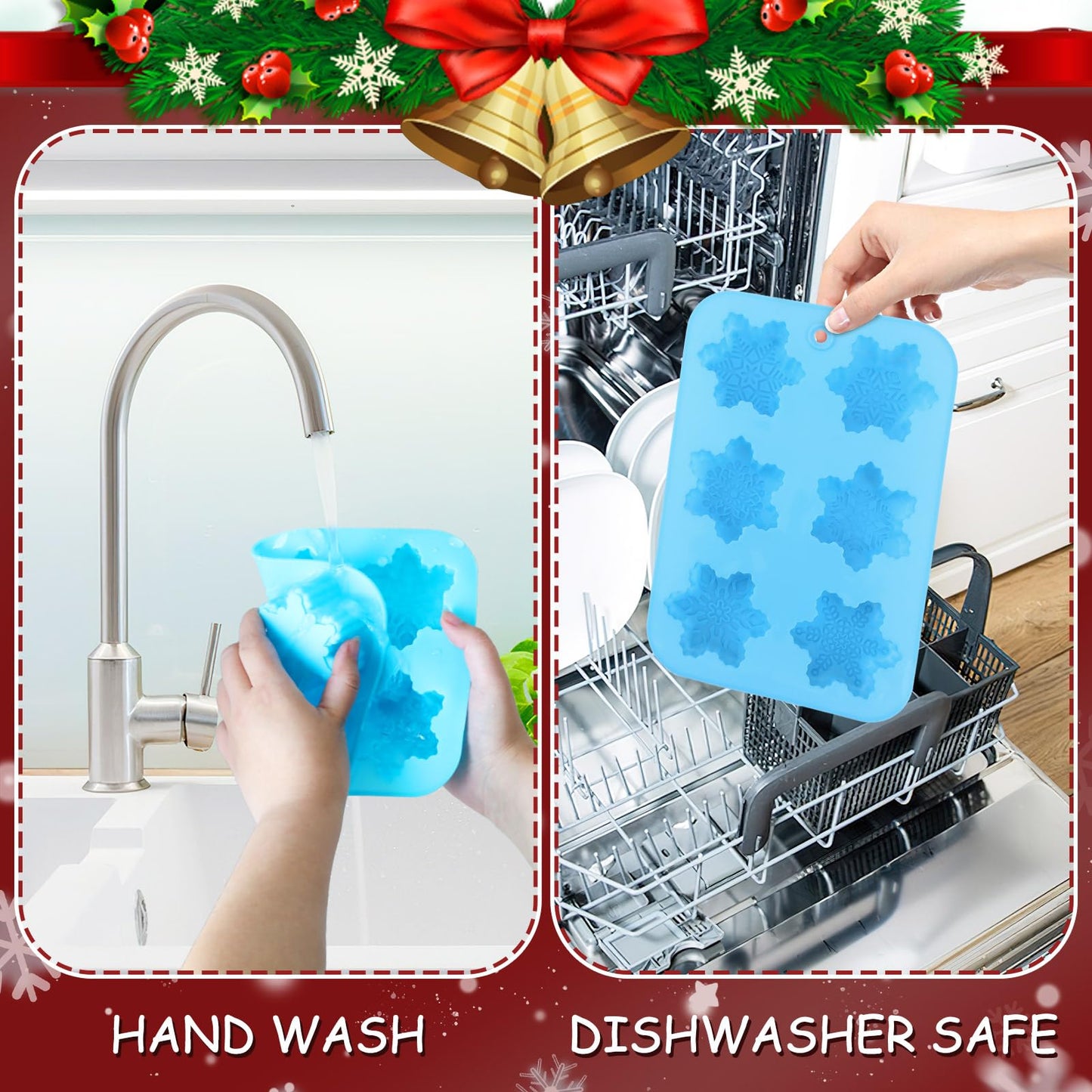 Snowflake Molds, 3Pcs Christmas Silicone Cake Trays 3D Snowflake Cookie Soap Reusable Non Stick Chocolate Molds for Christmas Muffin Jelly Ice Cube Making Winter Party Home Decorations