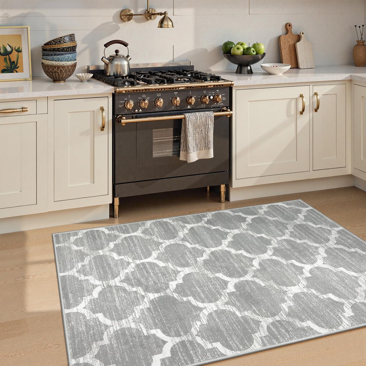 Lahome Moroccan Bedroom Rug - 3’x5’ Area Throw Washable Rugs Small Non-Slip Accent Distressed Floor Carpet for Door Mat Entryway Living Room Kitchen Laundry Dorm Decor Meline (3’ X 5’, Gray)