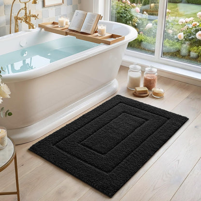 DEXI Bathroom Rug 43x24, Non Slip Washable Bath Mat for Shower Floor, Extra Large Absorbent Soft Bathmat with Rubber Backing, Quick Dry Microfiber Carpet, Black