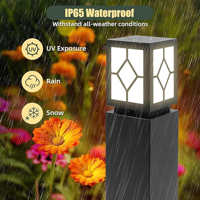 2Pack Landscape Path Lights 24" IP65 Waterproof Bollard Lights, Heavy Duty Steel Stable Widened Base E27 Lamp Holder, Modern Outdoor Path Lights Bollard for Lawn, Patio, Courtyard, Driveway, Lozenge