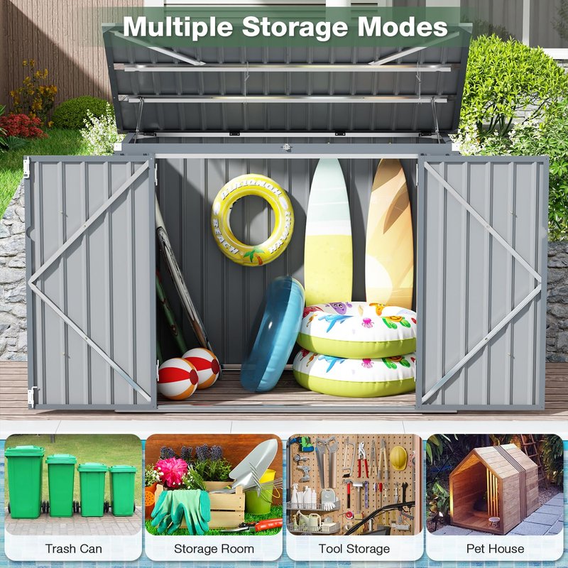 SOLIGEL 3'x6' Storage Shed, Outdoor Trash Can Storage Bike Shed, Waterproof Garbage Can Organizer with Chain Lid, Outdoor Storage Clearance for Patio, Garden, Backyard, Dark Grey
