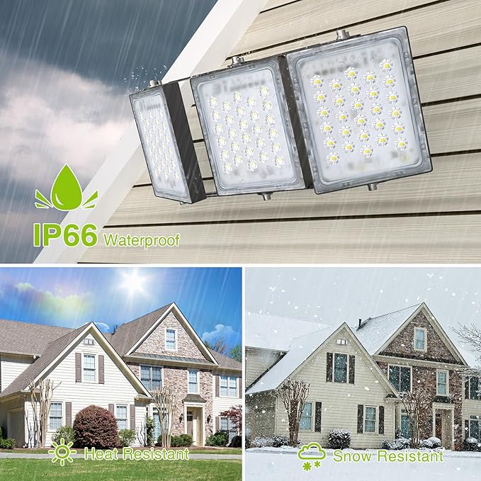 STASUN LED Flood Light Outdoor, 150W 13500lm Outdoor Lighting, 6000K Daylight White, IP66 Waterproof Outside Floodlight Exterior Security Light with 3 Adjustable Heads for Yard, Street, Parking Lot