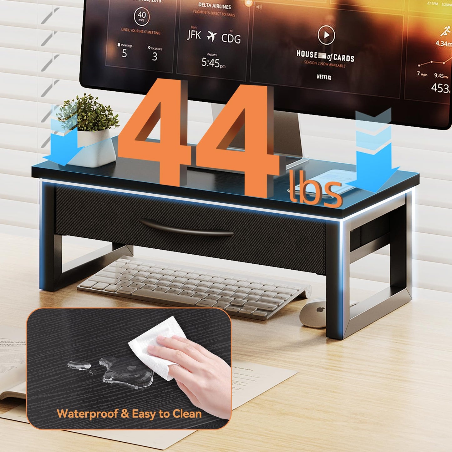 HEWORLIF Computer Monitor Stand Riser, Desk Organizers and Accessories with Drawer, 2-Tier Laptop Stand for Desk, Office Organizer Storage, Wood