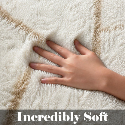 ONASAR Rugs for Living Room Bedroom, 5x8 Fluffy White and Beige Area Rug, Geometric Boho Soft Plush Shaggy Floor Carpet Mat for Nursery Kids Girls Boys Teen Dorm Home Decor Aesthetic