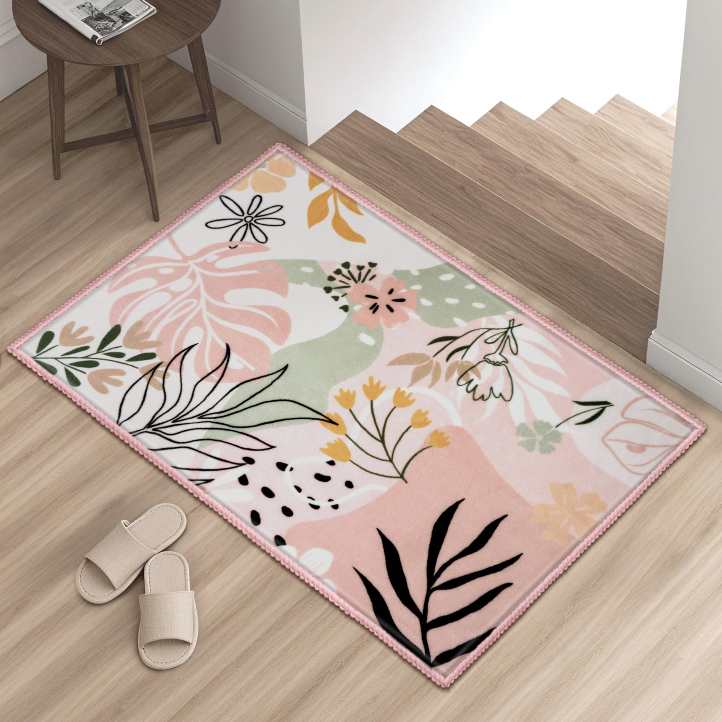 Joiedomi Door Mat Indoor Entrance 2x3 Machine Washable Art Floral Small Rugs for Entryway Non-Slip Rubber Backing Bath Mat Soft Area Rug Stain Resistant Waterproof Carpet for Bathroom Bedroom (Green)