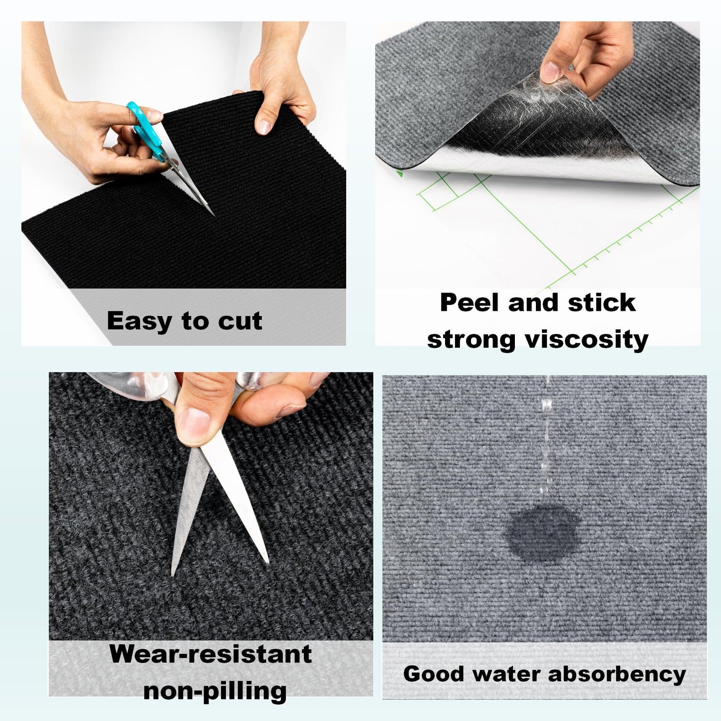 Alow 25pcs Carpet Tiles Peel and Stick,12" x 12" Carpet Squares Self Adhesive, Cover 25Sp.ft Easy to use for Bedroom,Kitchen and More (All Black)