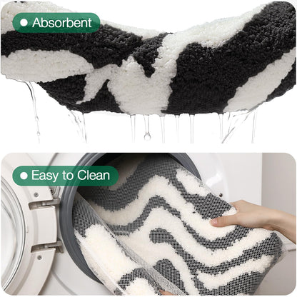 LUMI Non Slip Bathroom Rug Modern Aesthetic, Ultra Soft Absorbent Washable Bath Mats, Quick Dry Premium Floor Rugs for Shower, Tub, Black and White, 24x43