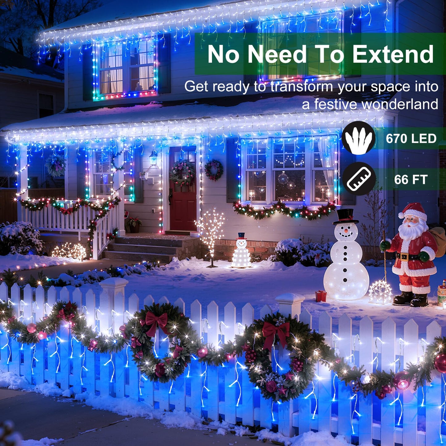 670 LED Christmas Lights with 148Drops, 66ft 12 Modes Hanging ice String Lights with Timer Dimmable & Waterproof, Plug-in Fairy Lights for Indoor Holiday Wedding Christmas Decorations Blue & CoolWhite