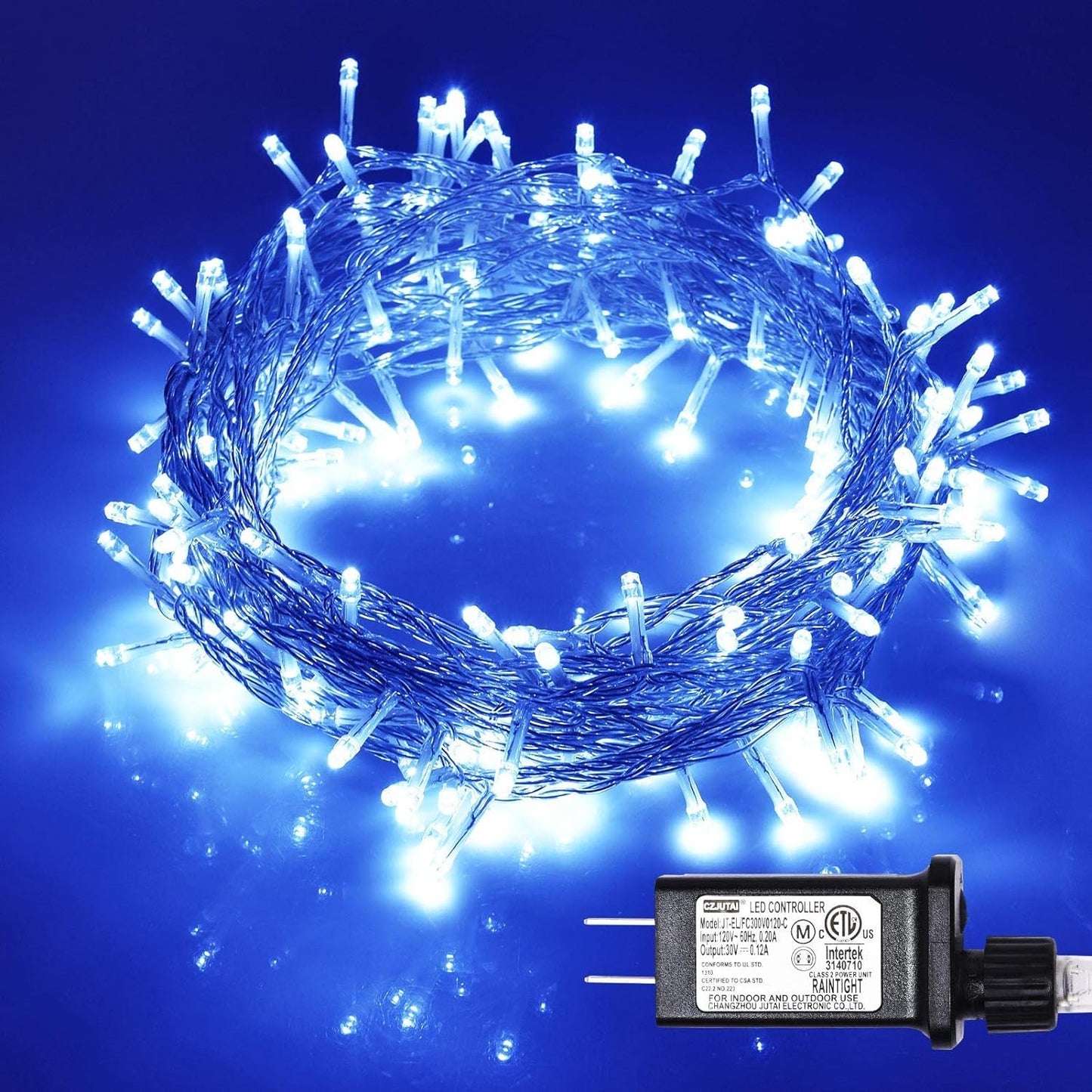 ILLUMINEW 300 LED Blue Outdoor Indoor String Lights, Safety Plug in 8 Modes 108Ft Twinkle Lights,Christmas Tree Wire Fairy Lights for Bedroom, Party Decor(300Led-Blue)