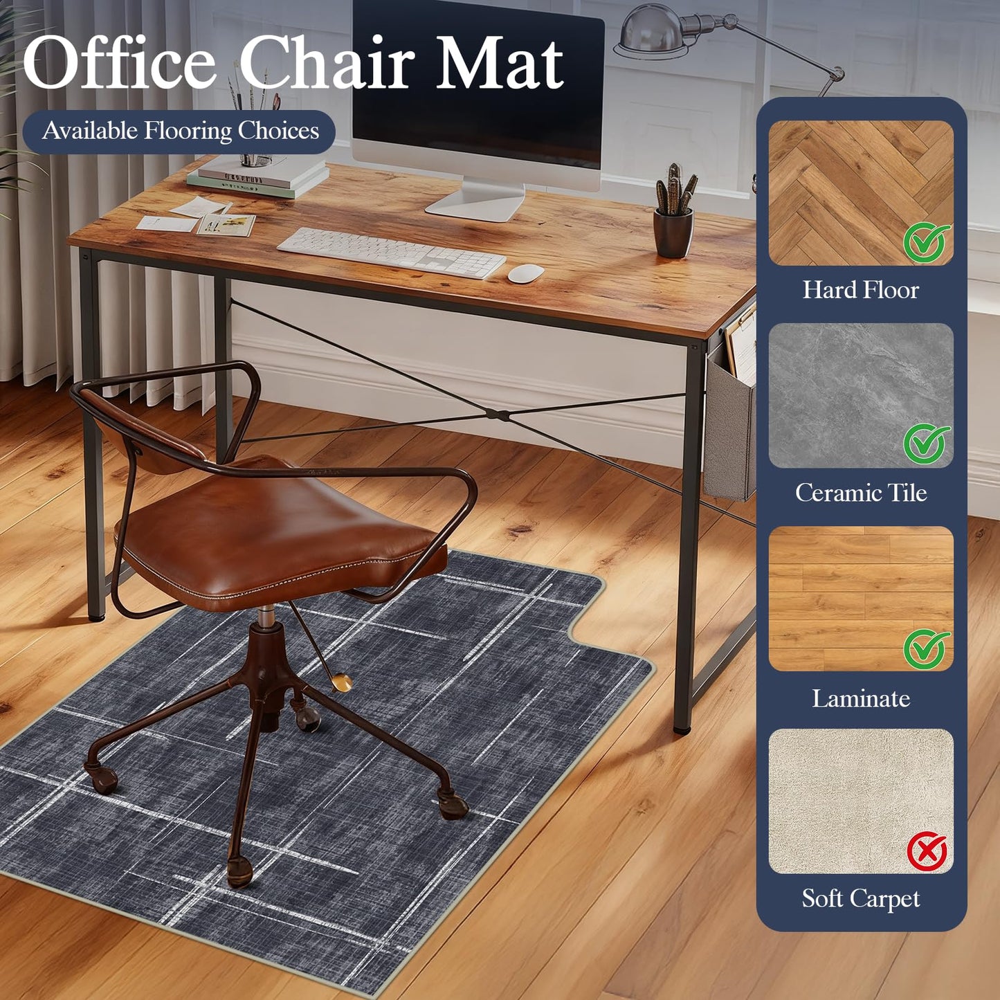 Office Chair Mat for Hardwood Floor & Tile Floor,36"X 48" Heavy Duty Desk Chair Mat for Hard Floors, Under Desk Rug for Rolling Computer Chair,Anti Slip,Low Pile Carpet Protector-Convex