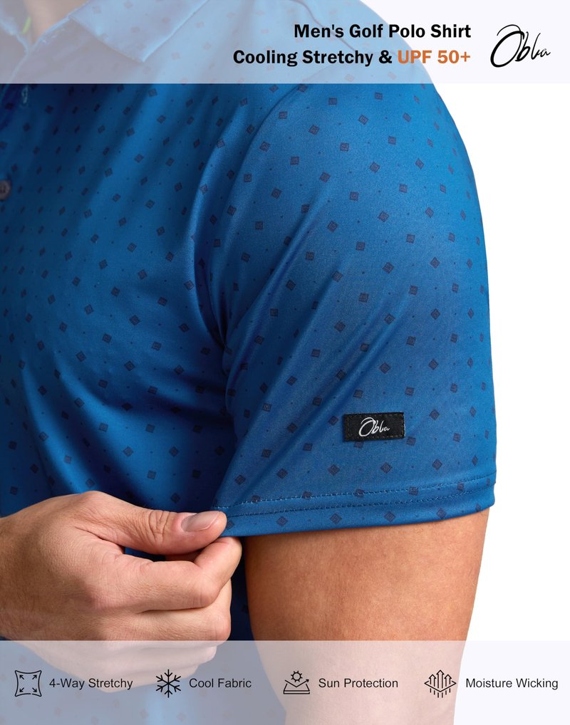 Obla Mens Golf Polo Shirts Short Sleeve Dry Fit Performance Moisture Wicking Casual Print Collared Golf Shirts for Men(Blue Circle_4XL)
