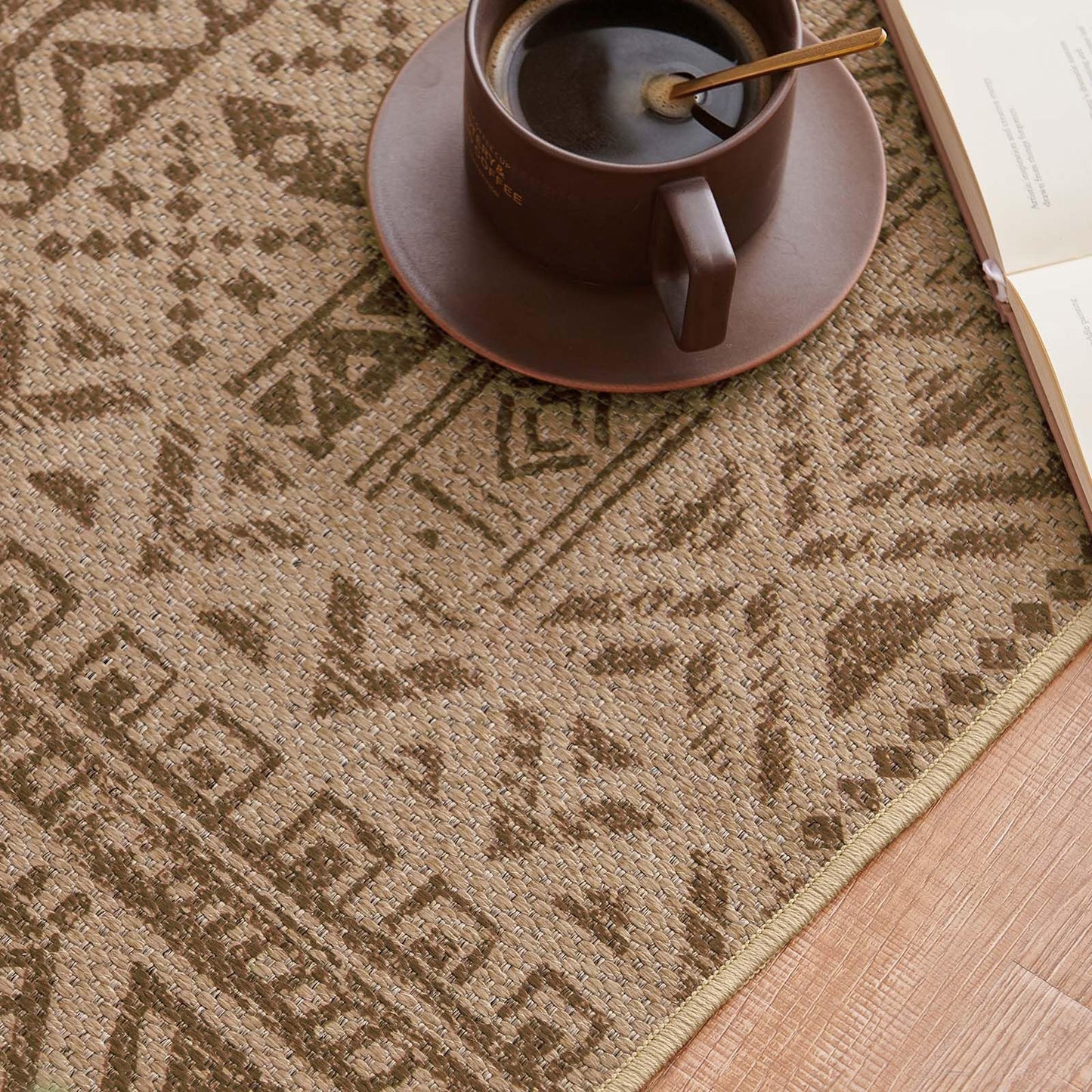 jinchan 8x10 Washable Faux Jute Area Rug, Boho Southwestern Geometric Natural Fiber Look Floor Mat, Low-Pile Non-Slip Large Outdoor Rug for Living Room Dining Room Patio, Natural Taupe