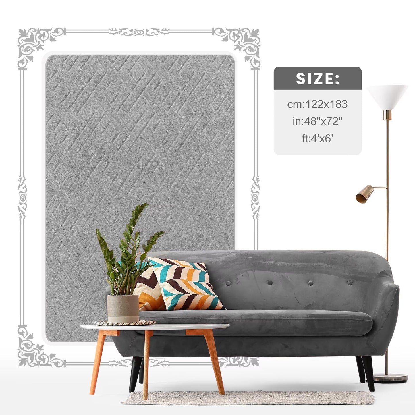 Macgace Ultra Soft Grey Area Rug for Bedroom, 4x6 Modern Geometric Shag Rugs with Nonslip Backing for Living Room, Washable Fuzzy Carpet for Cozy Kids Room Nursery