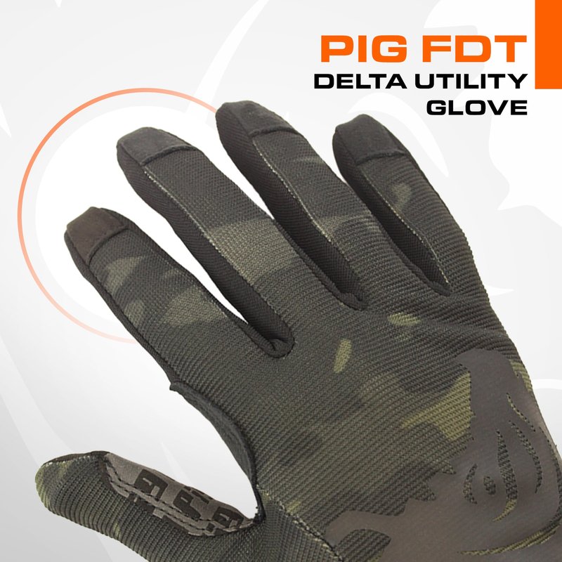 PIG FDT Delta Utility Gloves, Touchscreen Compatible, High Dexterity for Shooting Sports, 1 Pair, Multicam Black, X-Large