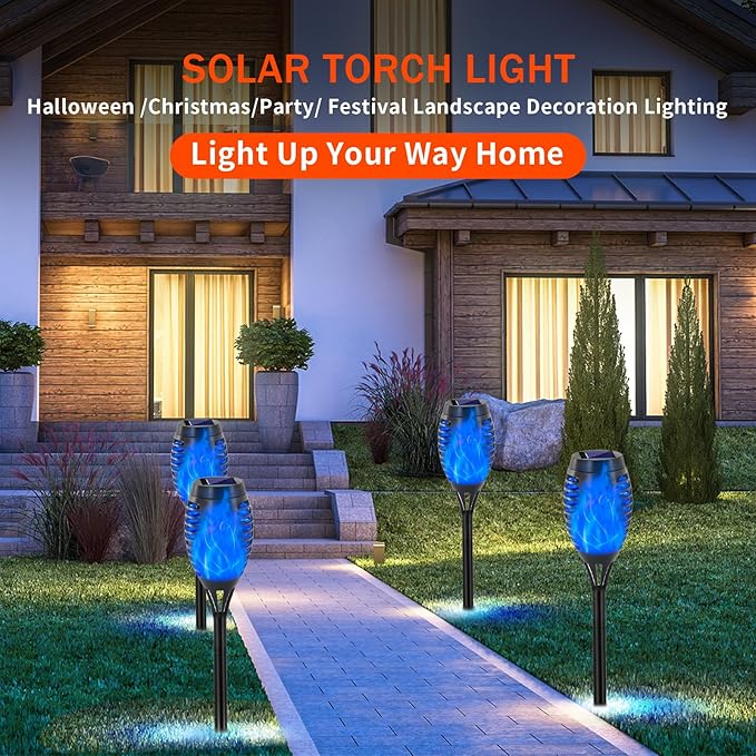 Swingers Solar Lights Outdoor,Solar Torch Lights with Flickering Flame,Waterproof Outdoor Garden Lights (12, Blue)