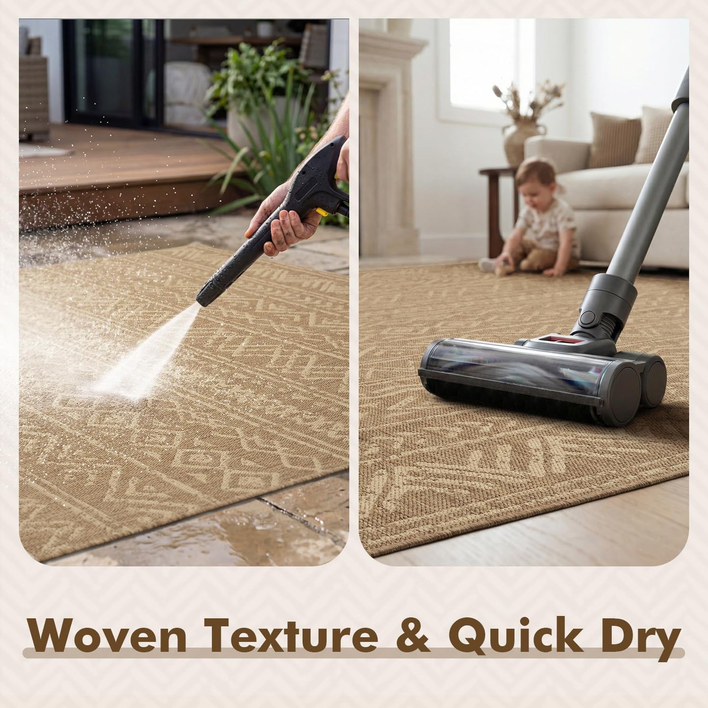 MontVoo-Outdoor Rug-Patio Rug 5x7 Polypropylene Indoor Outdoor Rugs Outdoor Carpet for Patio Deck Balcony Porch, Textured Weave, Durable for High Traffic, Fade-Resistant, Boho Farmhouse Neutral Brown