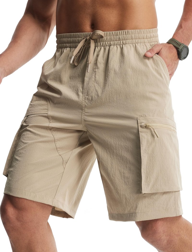 Libin Men's Shorts Casual All Day Comfy Quick Dry Lightweight Cargo Hiking Shorts Breathable Stretch Outdoor Sports Travel Summer Clothing with Zipper Pockets Khaki M