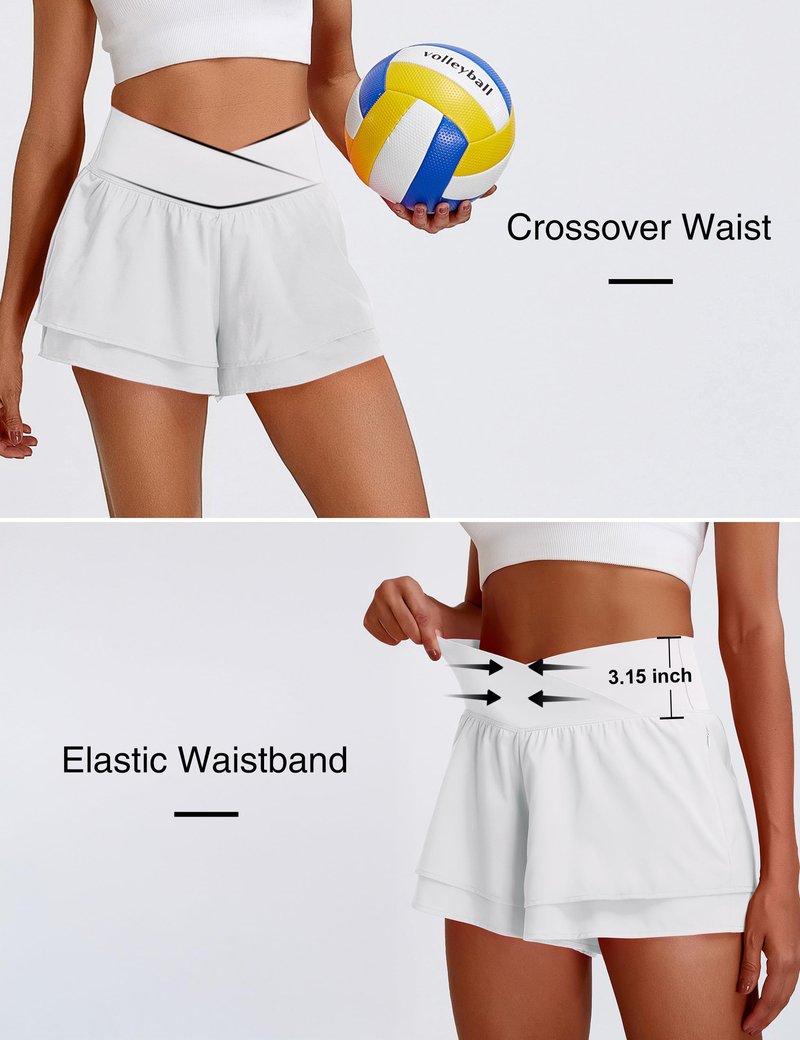 BMJL Womens Athletic Running Shorts High Waisted Crossover Workout Short with Pocket 3"