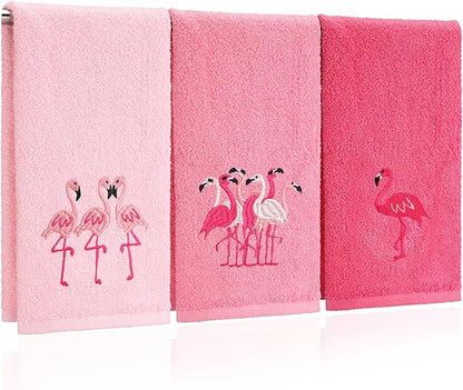 3 Pack Pink Flamingo Hand Towels