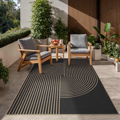 Latte&Fog Easy Jute 4x6 Outdoor Rug, Washable Linen Textured Durable Patio Rug, Non Slip Natural Indoor Carpet for Patio, Balcony, Porch, Courtyard, Deck, Bedroom, Backyard - Black/Brown 4'x6'