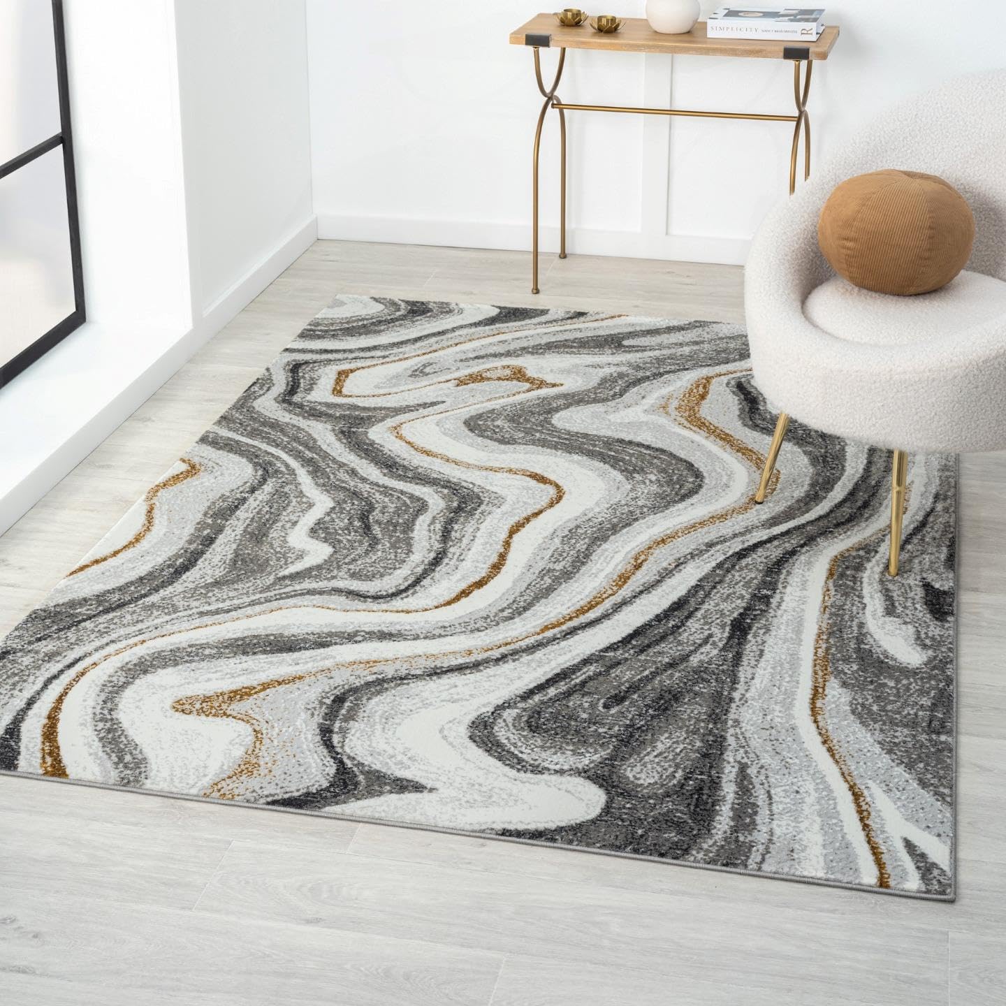 LUXE WEAVERS Marble Patterned Abstract Swirl Gray 5x7 Area Rug