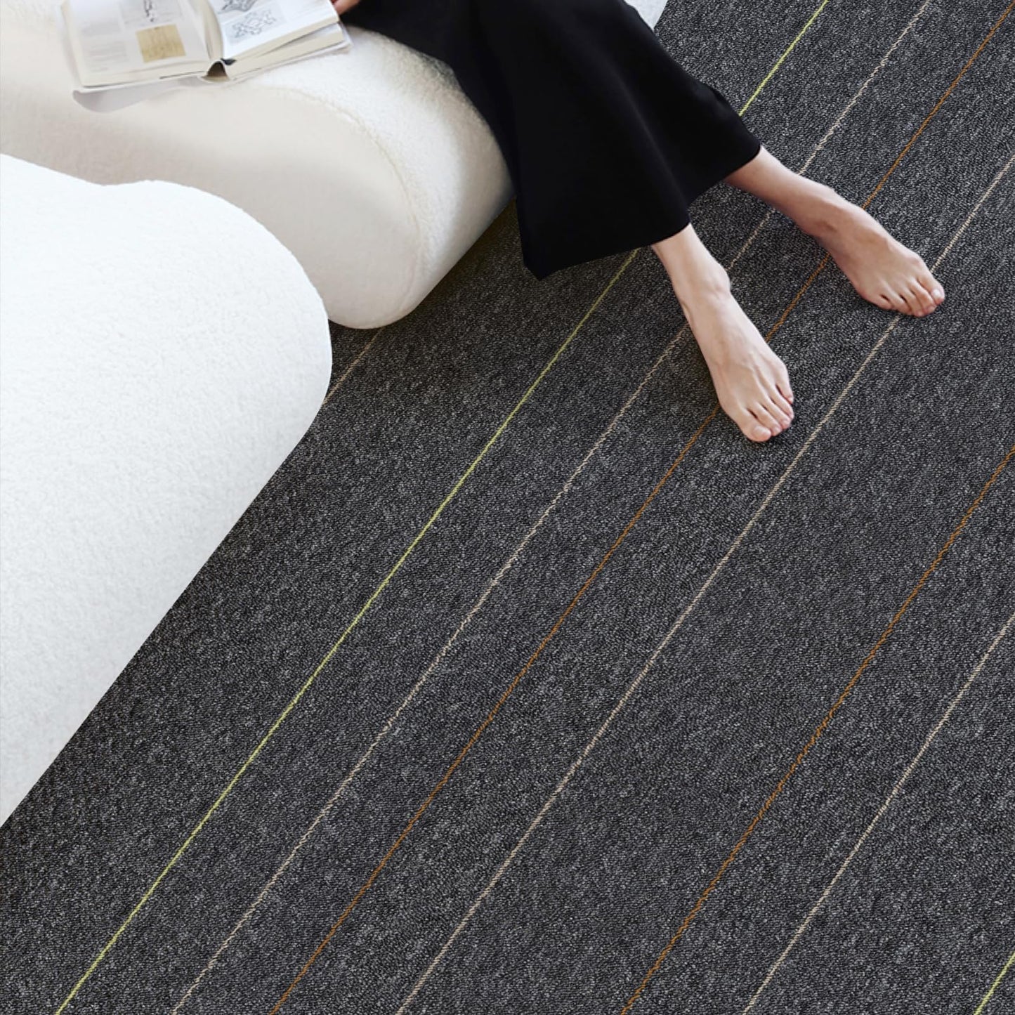 40 Tiles 20"x20" Carpet Tiles (107 sqft/Carton) - Non-Slip, Non-Adhesive, Padded Square Flooring for Home & Office - Easy DIY Installation, Seamless Look, Indoor & Outdoor Use
