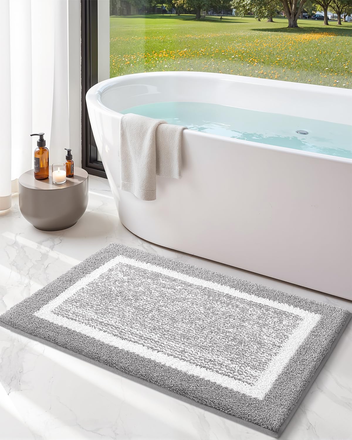 Color&Geometry Simple and Stylish Large Bath Mats for Bathroom Non Slip, 24"x36" Gray Bathroom Rugs, Absorbent, Soft, Washable, Microfiber Bath Rug Shower Mat