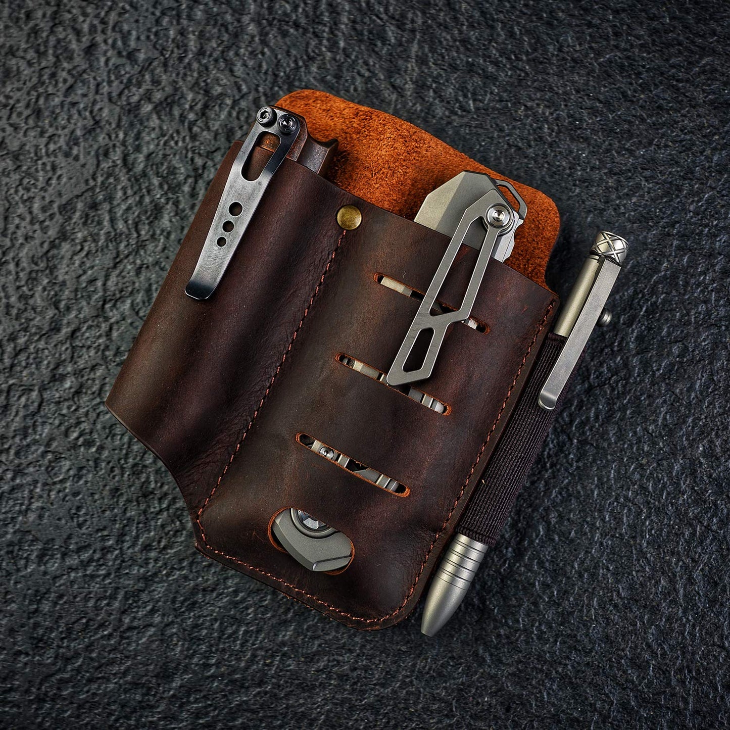 VIPERADE PJ15 Multitool Sheath for Belt, EDC Leather Sheath, Leather Flashlight Holster, EDC Belt Organizer, Leather EDC Pocket Organizer, Flashlight Sheath