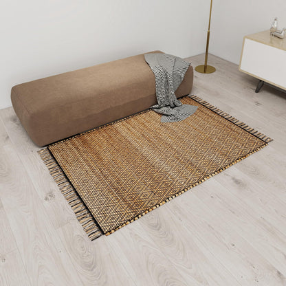 Eco Crave Handmade Jute Area Rug 3x5 ft – Brown & Black Diamond Pattern Natural Hand-Woven Low Pile Non-Slip High Traffic Area Floor Rug for Indoor Outdoor, Farmhouse Boho Area Rug, 36x60 Inches