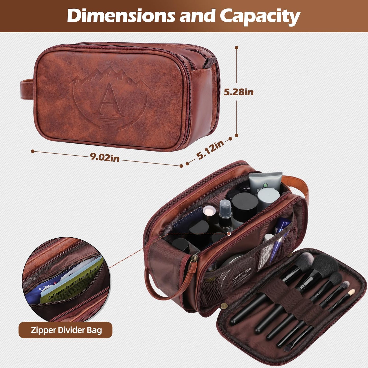 Ecttunafe Personalized Fathers Day Presents Travel Toiletry Bag for Men, Engraved Initial PU Leather Waterproof Shaving Bag, Best Dad Birthday Gift Ideas for Dad Father New Dad Papa Elderly,A