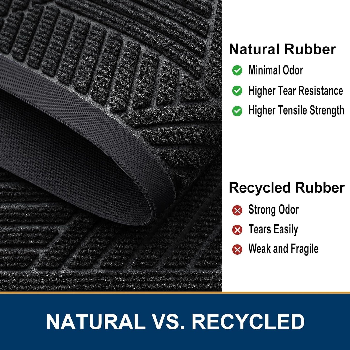 Smiry Half Circle Front Door Mat Outside Entrance, Heavy Duty Sturdy Natural Rubber Doormat, Trap Dirt and Moisture, Low Profile Mats for Indoor Outdoor Entry, Irregular Triangle (29.5x17, Black)