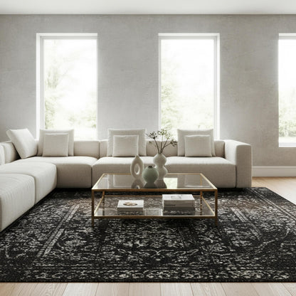 nuLOOM Arlena Vintage Traditional Area Rug - 4x6 Area Rug Modern/Contemporary Black/Grey Rugs for Living Room Bedroom Dining Room Kitchen