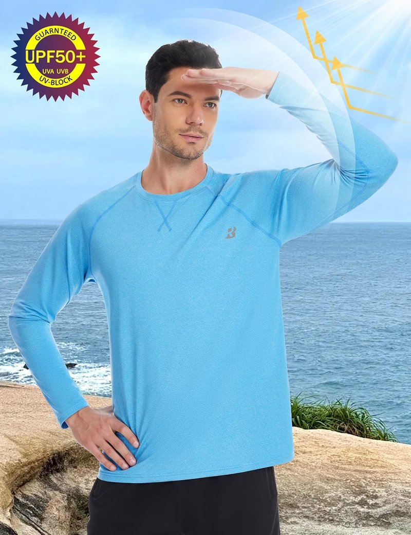 UPF 50+ Sun Shirts for Men - UV Protection Long Sleeve Swim Shirt | Quick Dry Rash Guard for Fishing & Hiking