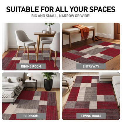 Rugshop Red Modern Geometric Boxes Non-Slip Area Rug Non-Shedding for Living Room, Bedroom and Dining Area, 5'3" x 7'3"