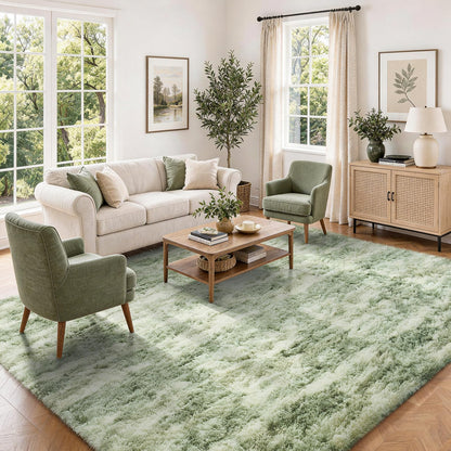 Ophanie Green and White Area Rugs for Living Room 5x7, Sage Green Fluffy Shag Large Fuzzy Plush Soft Carpets, Floor Shaggy Rugs for Bedroom, Carpet for Kids Girls Dorm Nursery Home Decor Aesthetic