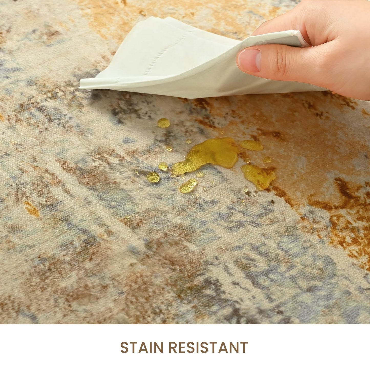 Ompaa Living Room Rug 8x10 Beige Area Rugs Machine Washable Abstract Boho Large Carpet Non-Slip Non-Shedding Faux Wool Indoor Vintage Rug for Bedroom, Classroom, Dining Room, Kids Playroom