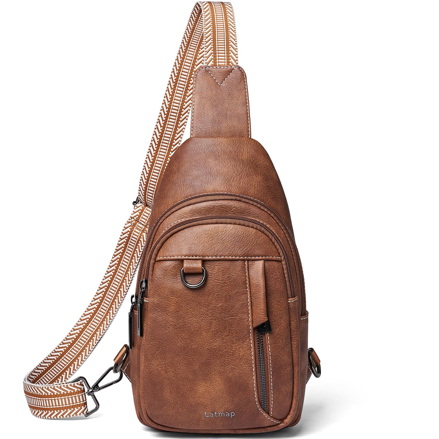 LATMAP 7L Sling Bag for Women Men Leather Small Sling Backpack Daypack Anti Theft Fanny Pack Crossbody Purse Travel, Brown