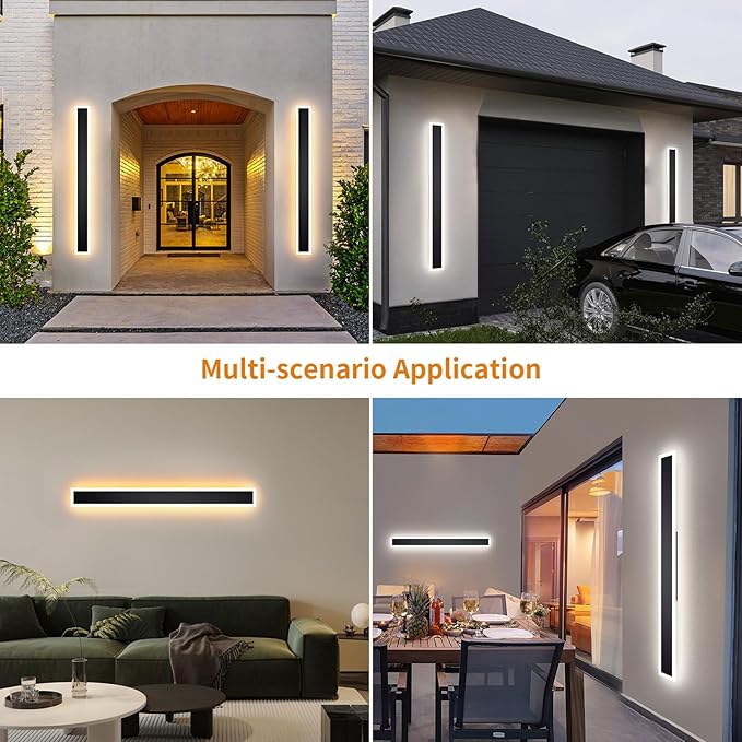 2 Pcs Modern Outdoor Wall Lights 57.5inch Dimmable 3000K-6000K with Remote Control Waterproof IP65 Exterior Long Wall Sconce for House Garage Patio