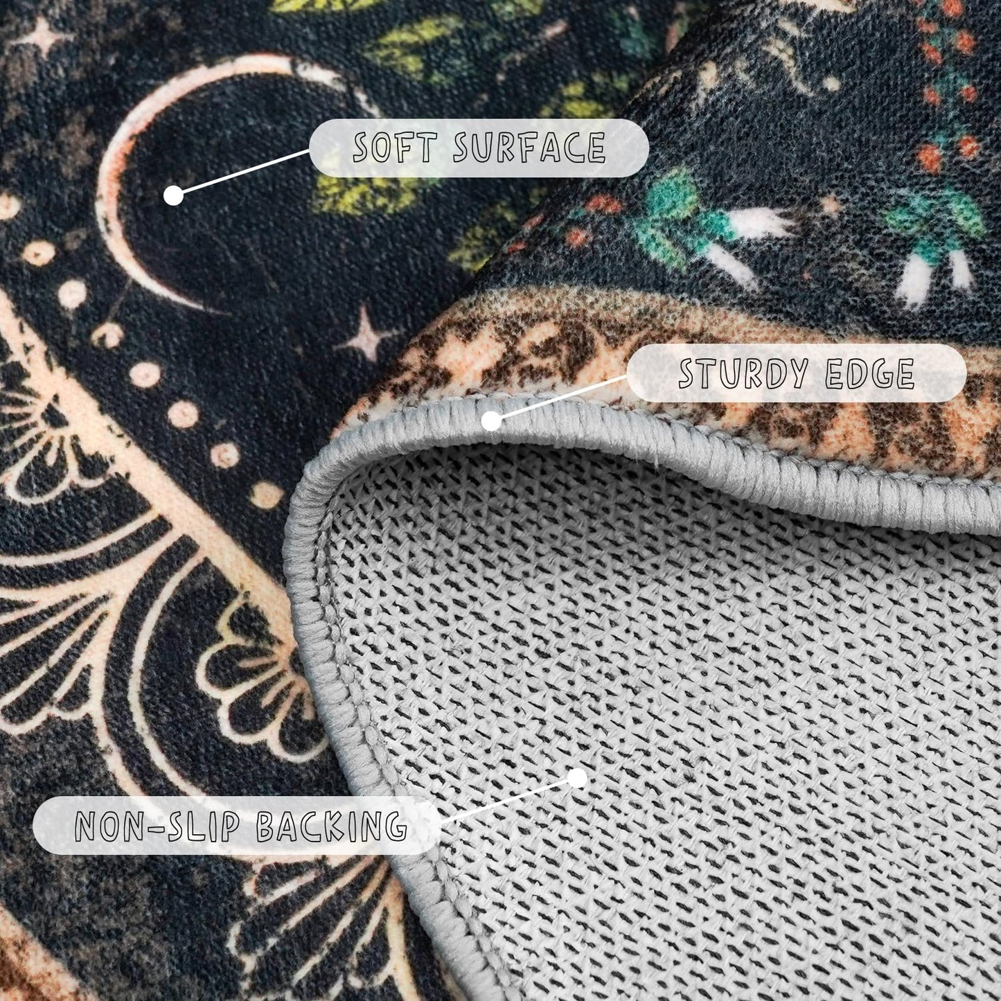 wesncdch Non-Slip Washable Boho Area Round Rug for Living Room Reading Corner 4ft,Bohemian Mandala Moon Phase Tree of Life Floral Soft Indoor Throw Rugs for Bedroom,Kitchen,Laundry,Bathroom Decor