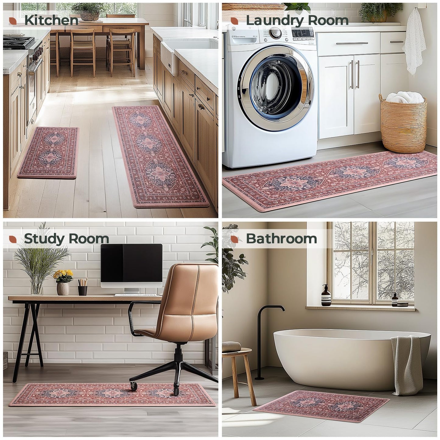 FRESHMINT Anti Fatigue Kitchen Mats Set 2 PCS, Waterproof & Non-Skid Medallion Kitchen Rugs, Cushioned Kitchen Floor Mats for Standing Washable Comfort Kitchen Runners for Lanudry, Office, Sink