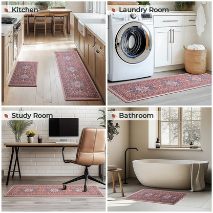FRESHMINT Anti Fatigue Kitchen Mats Set 2 PCS, Waterproof & Non-Skid Medallion Kitchen Rugs, Cushioned Kitchen Floor Mats for Standing Washable Comfort Kitchen Runners for Lanudry, Office, Sink
