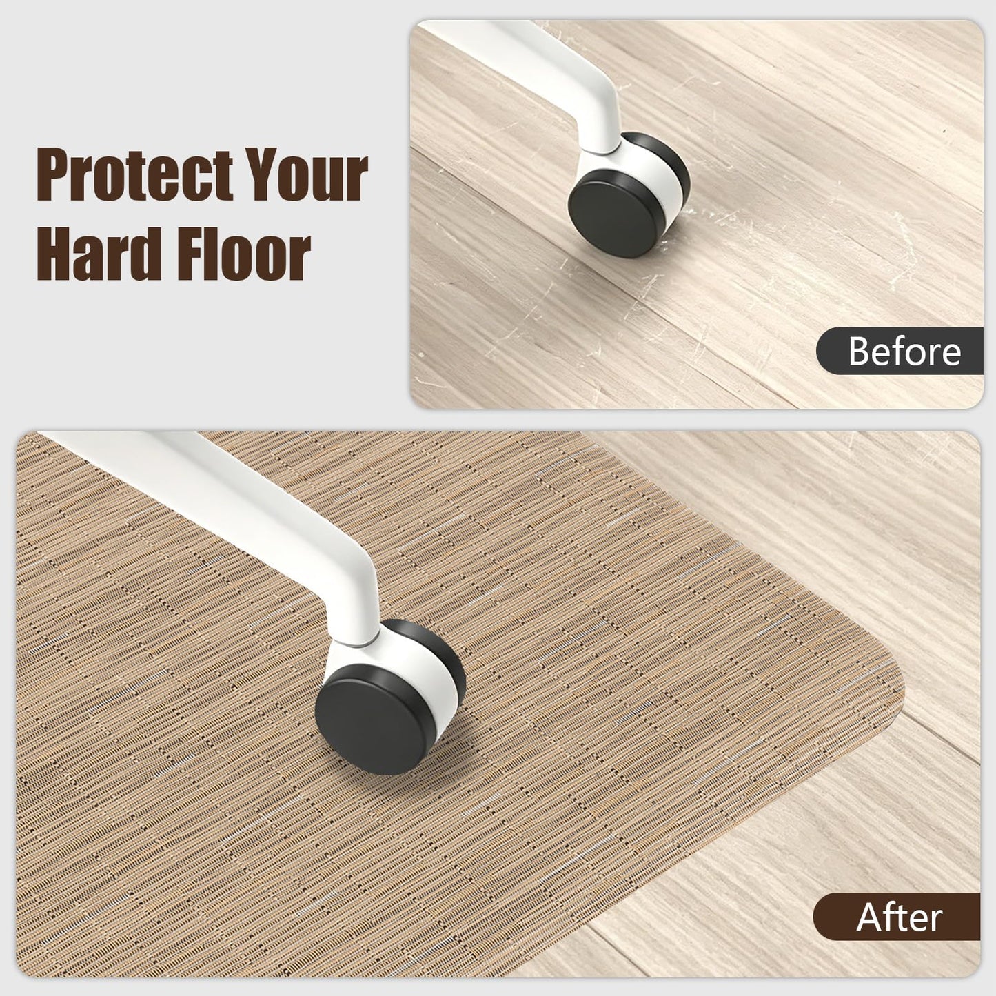Bsmathom Office Chair Mat for Hardwood Floor, 36" x 48" Desk Computer Chair Mat for Hard Wood and Tile Floor, Anti-Slip Hard Floor Protector Chair Mat, PVC Mat Desk Rug for Office Home, Khaki