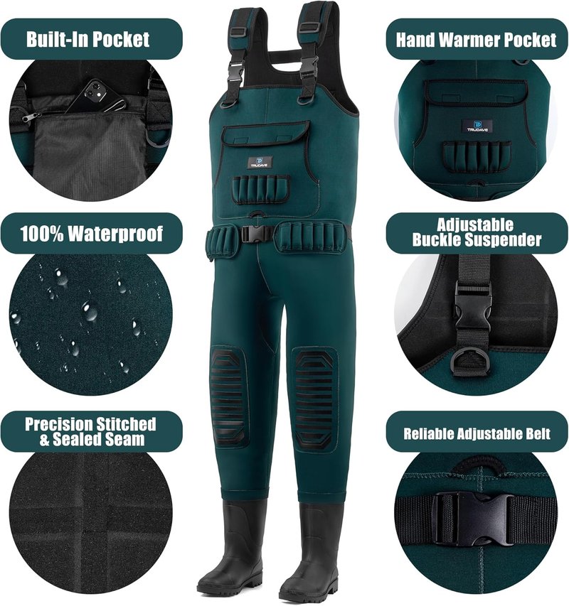 Chest Waders for Men & Women - Waterproof Neoprene Fishing & Hunting Waders with Boots
