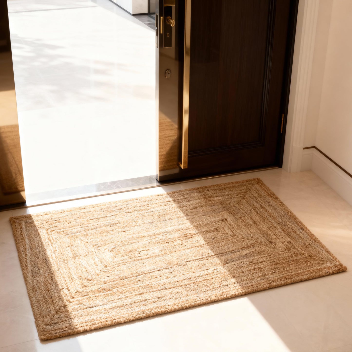 Craft Trade Hand Woven Small Jute Braided Door Mat 2x3 ft - Natural, Boho Reversible Floor Carpet for Living Room, Farmhouse Accent Rugs for Kitchen, Nursery, Kids Room, Bedroom, Patio - 24X36 Inch
